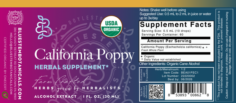 Cane Alcohol Tincture, California Poppy, ORG