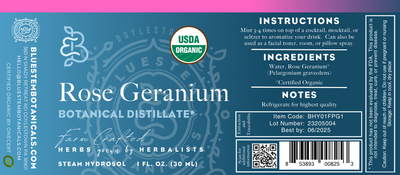 Rose Geranium Hydrosol, Certified Organic
