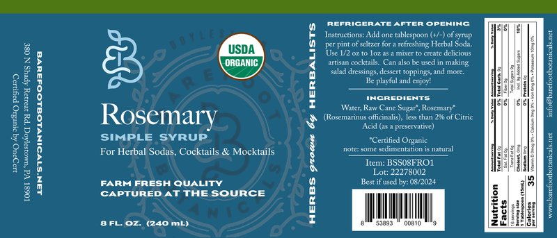 Rosemary Botanical Simple Syrup, Certified Organic